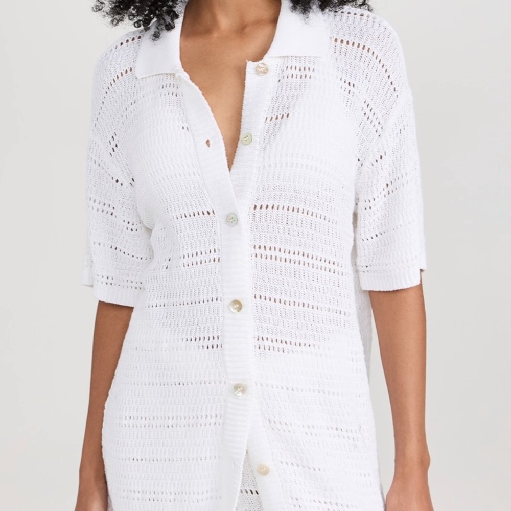 NWT L Space Marbella Knit White Button Up Top Size Medium